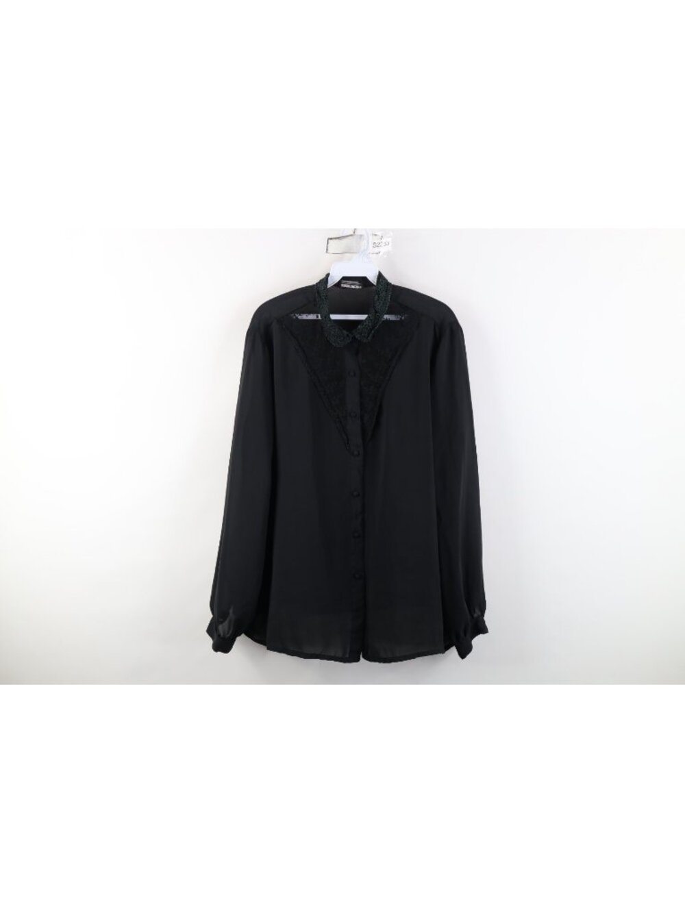 Vintage 80s 90s Goth Renaissance Womens XL Lace Flower Collared Button Shirt